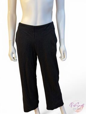 Max Studio London Pinstripe Cropped Wide Leg Pants Black White | Size S